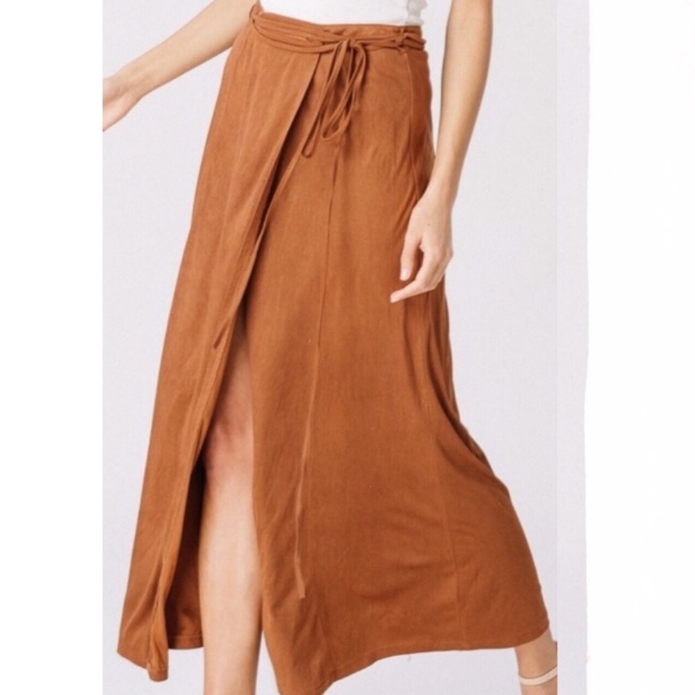 Faux Suede Wrap Maxi Skirt